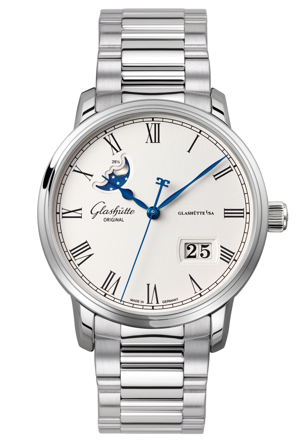 Glashütte Original 100-04-32-12-14 : Senator Panorama Date Moon Phase Stainless Steel / Silver / Bracelet