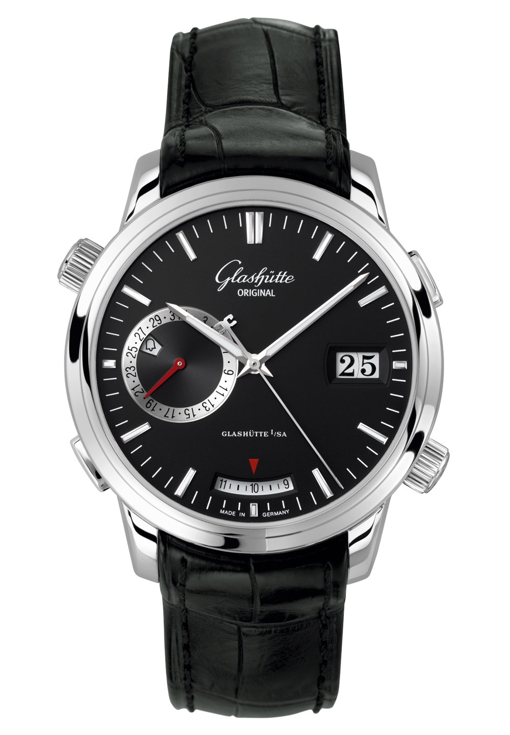Glashütte Original 100-13-02-02-01 : Senator Diary Stainless Steel / Black / Alligator / Pin