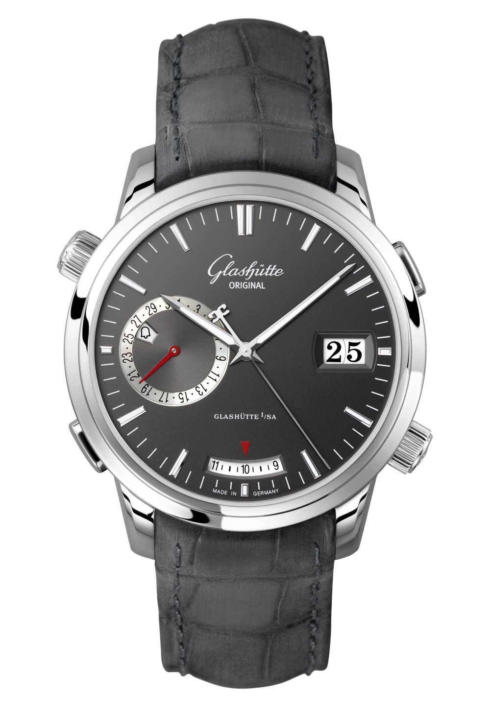 Glashütte Original 100-13-04-04-02 : Senator Diary White Gold / Grey / Alligator / Pin