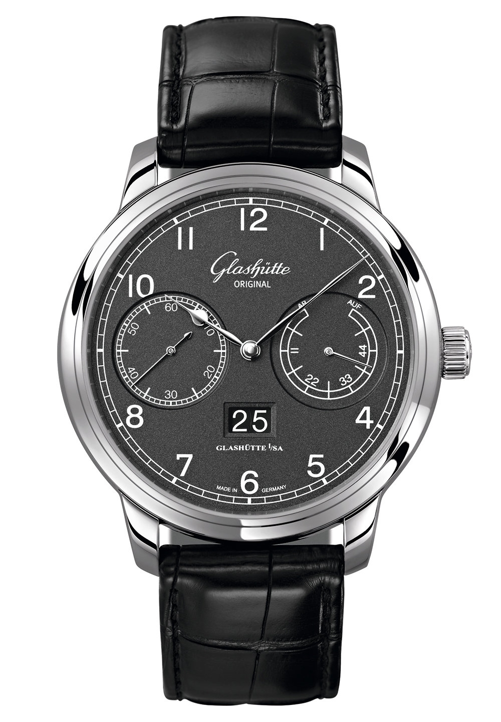 Glashütte Original 100-14-02-02-50 : Senator Observer Stainless Steel / Grey / Alligator / Folding