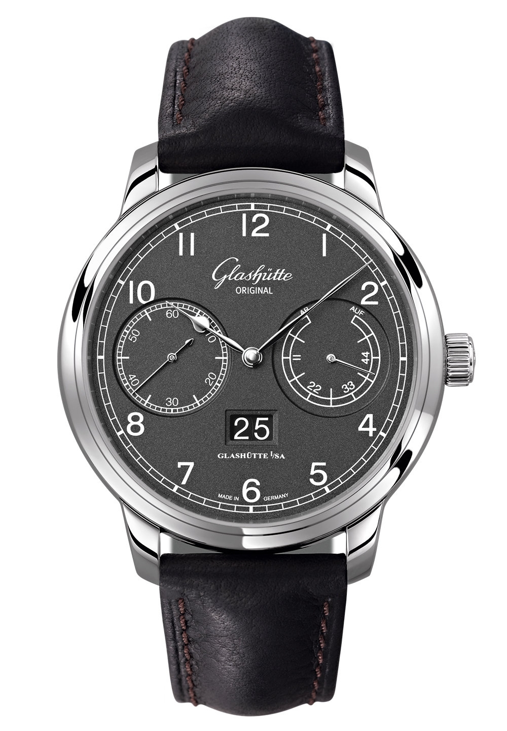 Glashütte Original 100-14-02-02-55 : Senator Observer Stainless Steel / Grey / Calf / Folding