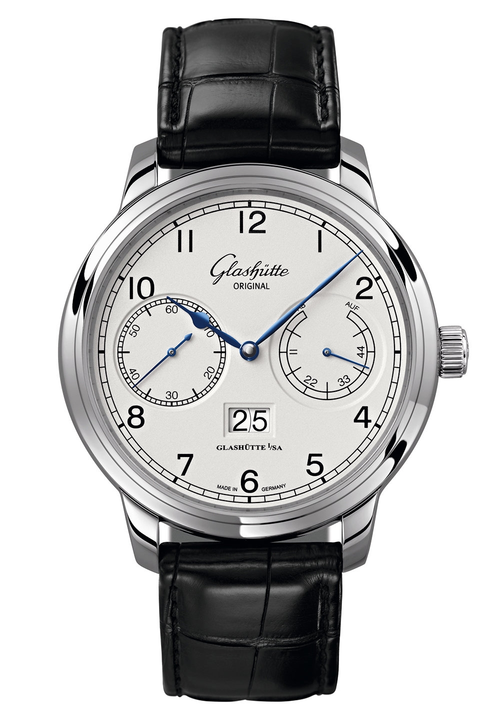Glashütte Original 100-14-05-02-50 : Senator Observer Stainless Steel / Silver / Alligator / Folding