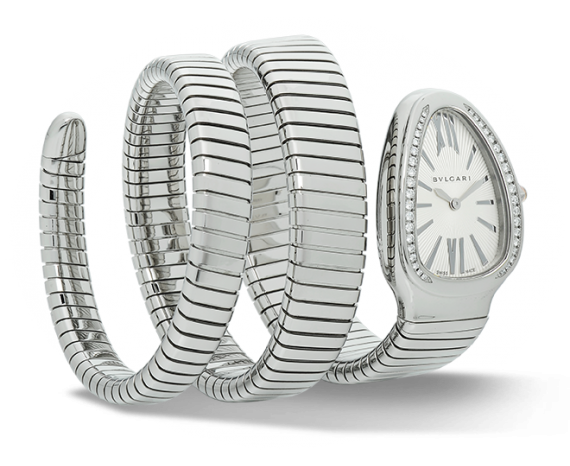 Bulgari 101910 : Serpenti Tubogas Silver Diamond Double Tour