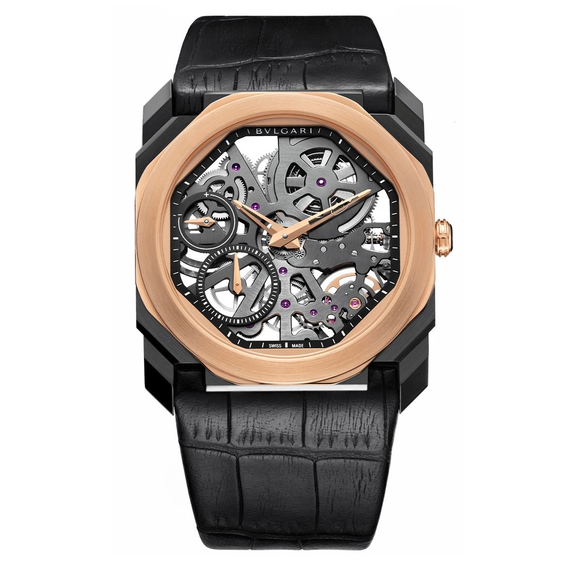 Bulgari 102469 : Octo Finissimo Skeleton DLC / Rose Gold / Alligator