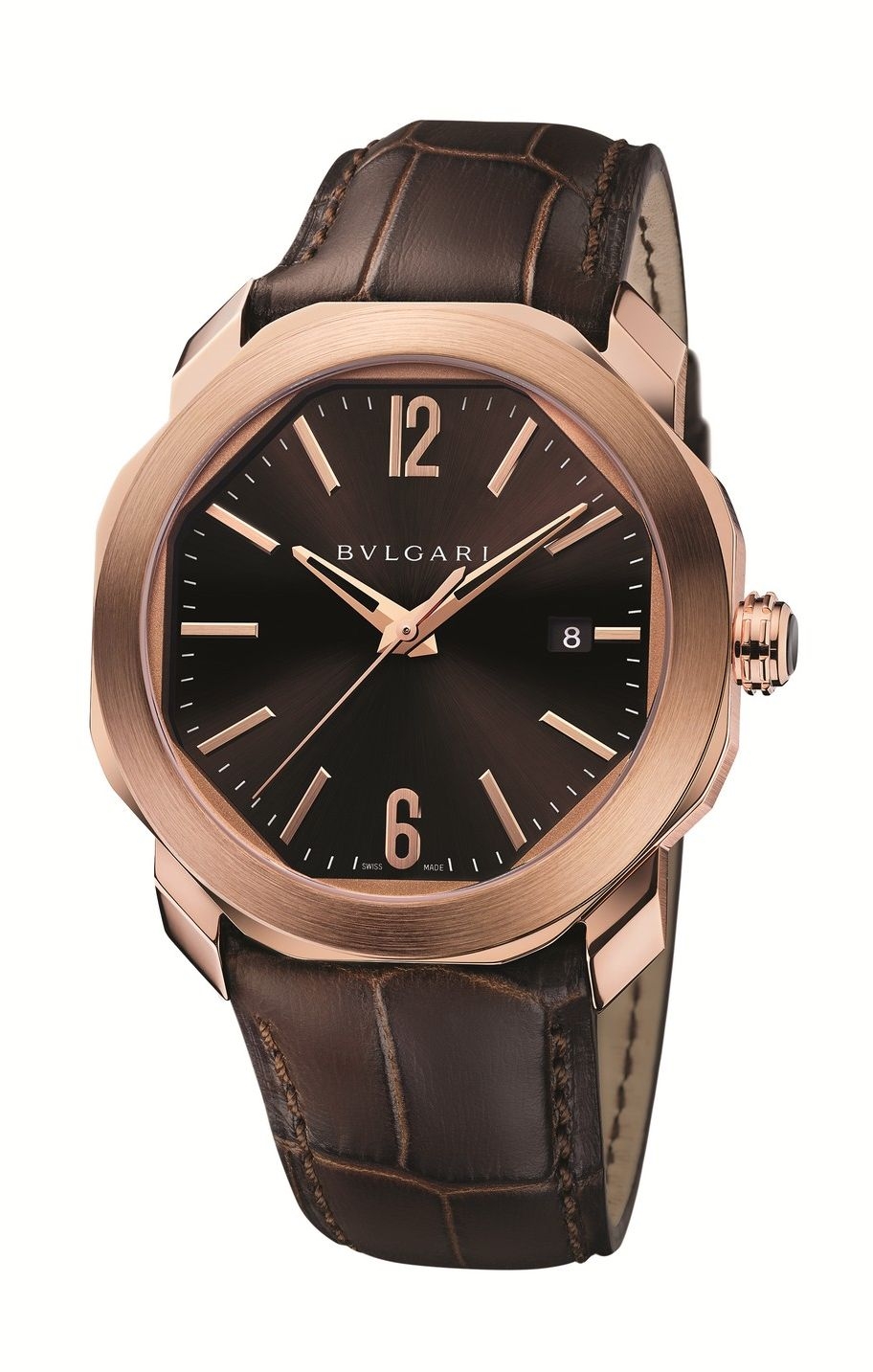 Bulgari 102702 : Octo Roma 41 Pink Gold / Brown