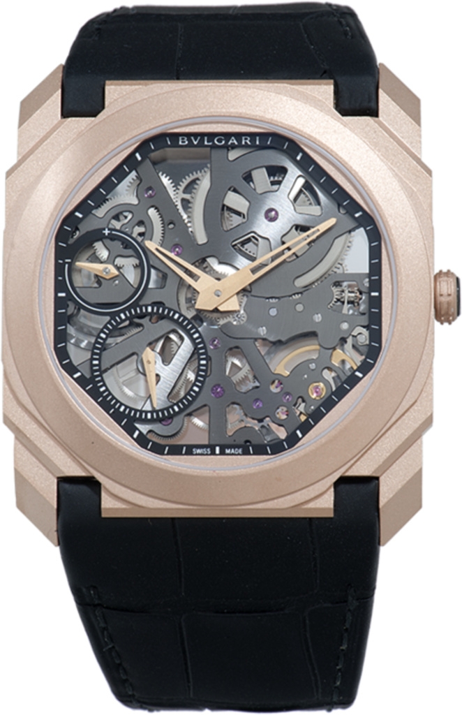 Bulgari 102946 : Octo Finissimo Skeleton Pink Gold / Alligator