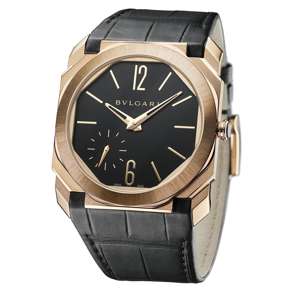 Bulgari 103286 : Octo Finissimo 100m Pink Gold / Black / Alligator