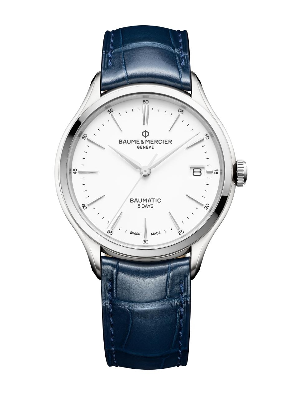 Baume & Mercier 10398 : Clifton Baumatic Stainless Steel / White / Alligator