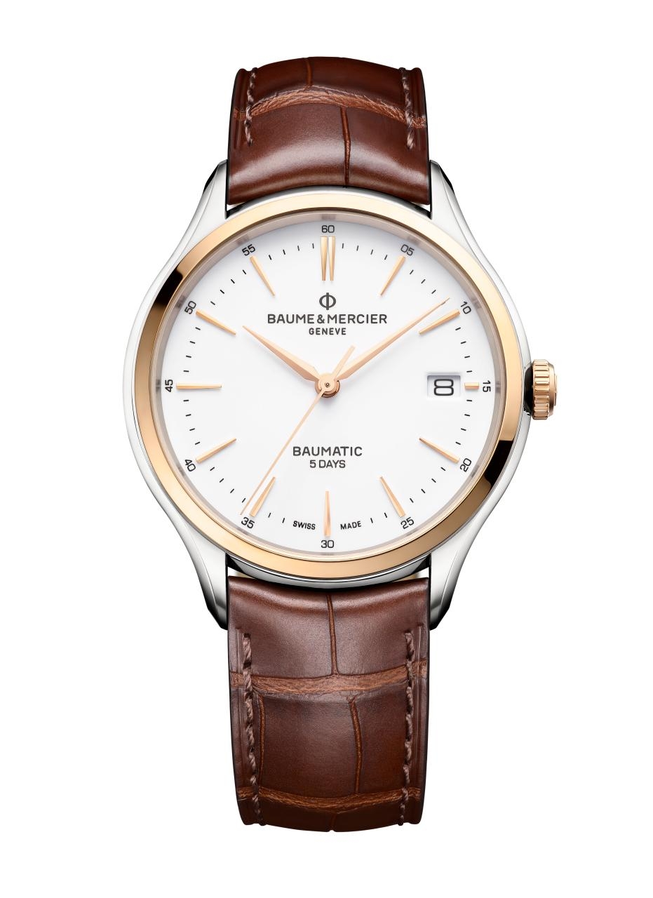 Baume & Mercier 10401 : Clifton Baumatic Stainless Steel / Yellow Gold / White / Alligator