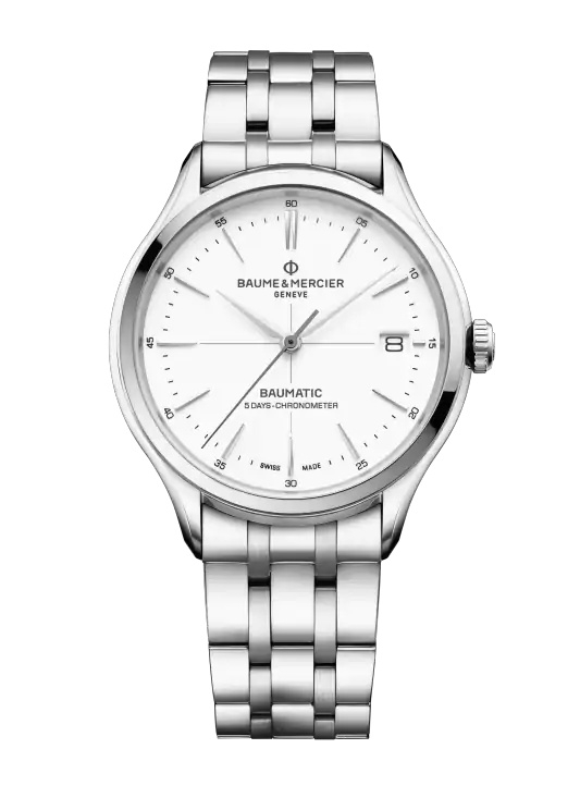 Baume & Mercier 10505 : Clifton Baumatic Stainless Steel / White / Bracelet / COSC