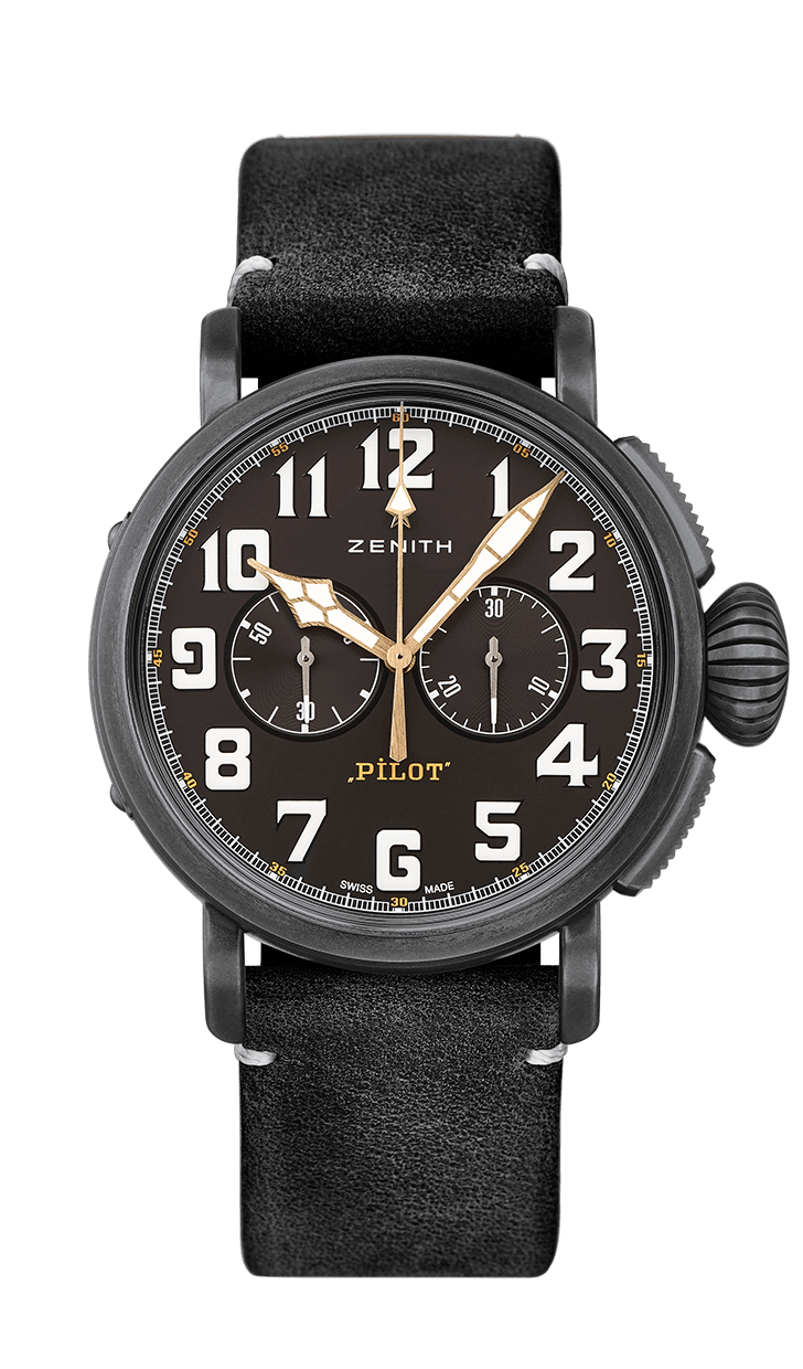 Zenith 11.2432.4069/21.C900 : Pilot Type 20 Ton-Up Chronograph Aged Steel / Black