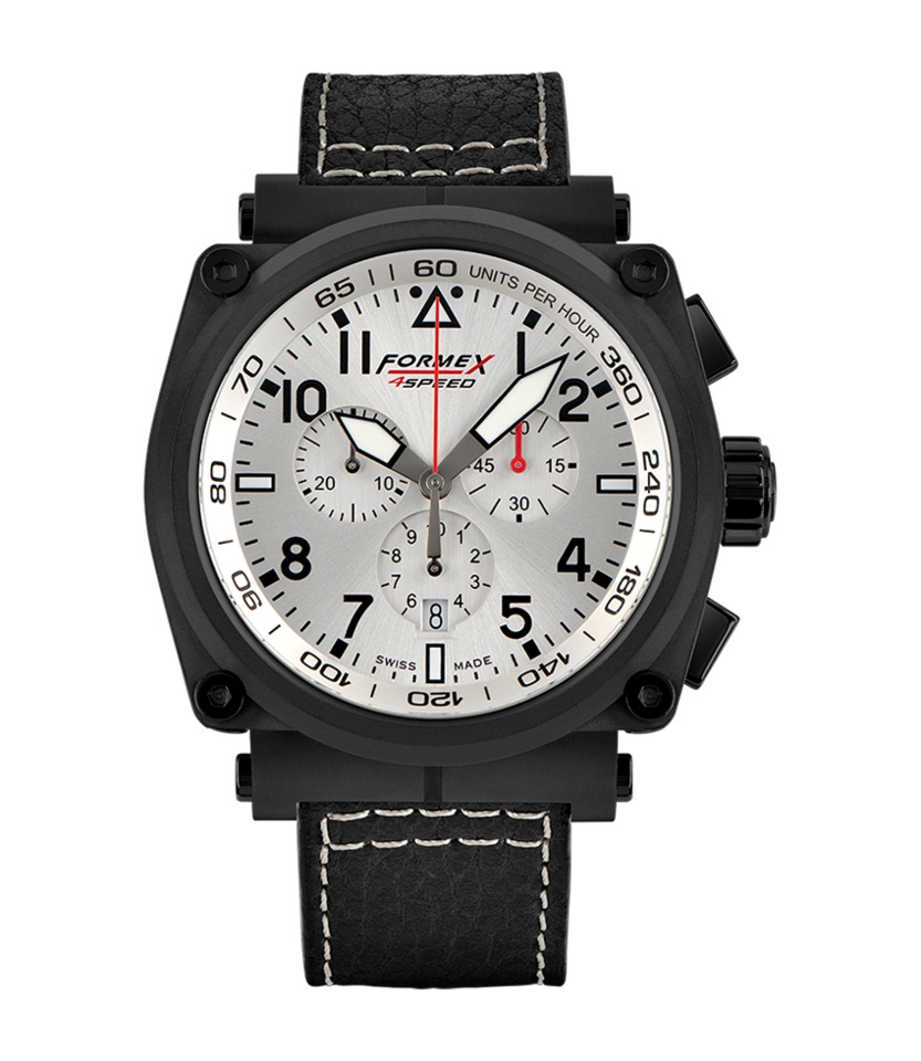 Formex 1100.4.3044.213 : Pilot Quartz Chronograph PVD / Silver / Calf