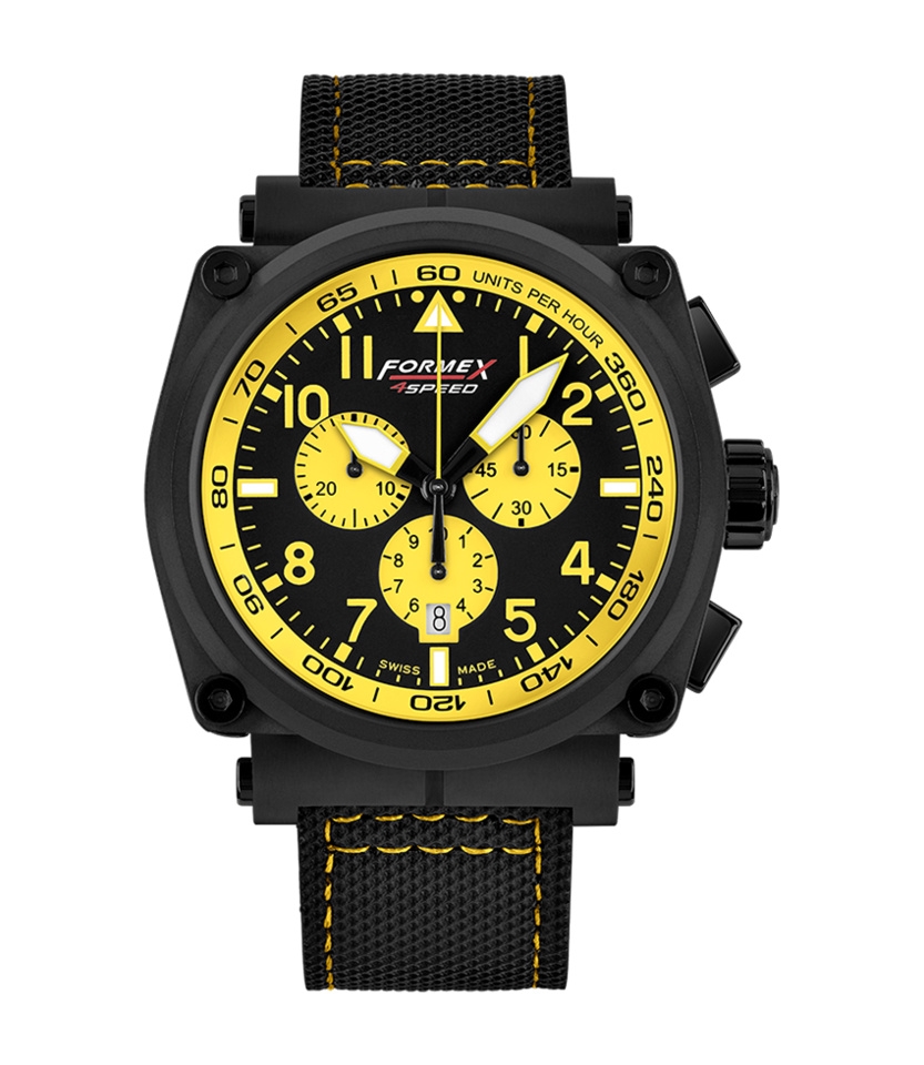 Formex 1100.4.3084.215 : Pilot Quartz Chronograph PVD / Black - Yellow / Calf