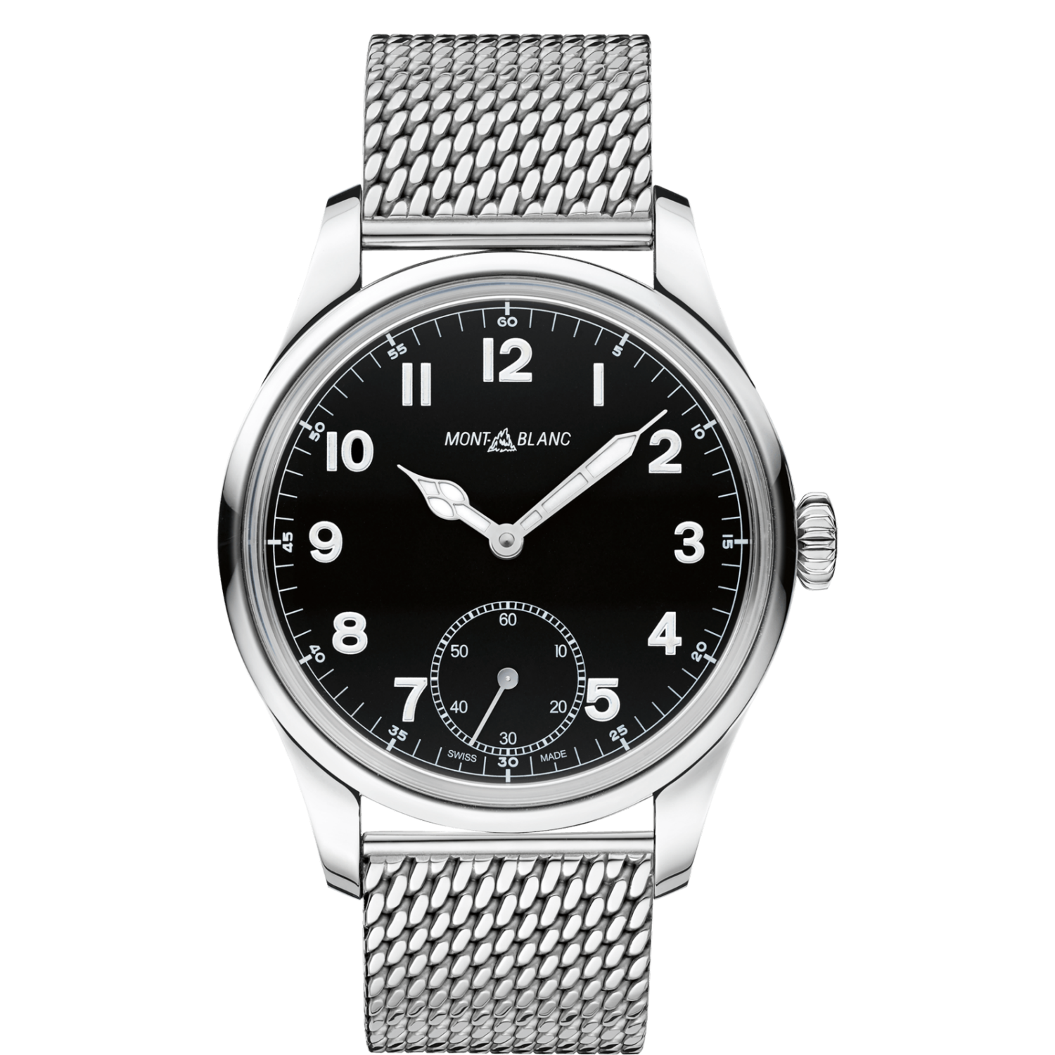 Montblanc 112639 : 1858 Manual Small Second Stainless Steel / Black / Mesh