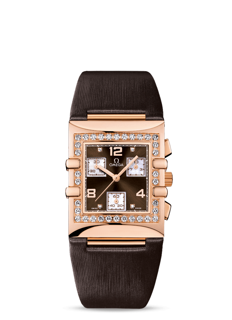 Omega 113.57.28.70.63.001 : Constellation Quadra Quartz 28 Chronograph Red Gold / Diamond / Brown / Fabric