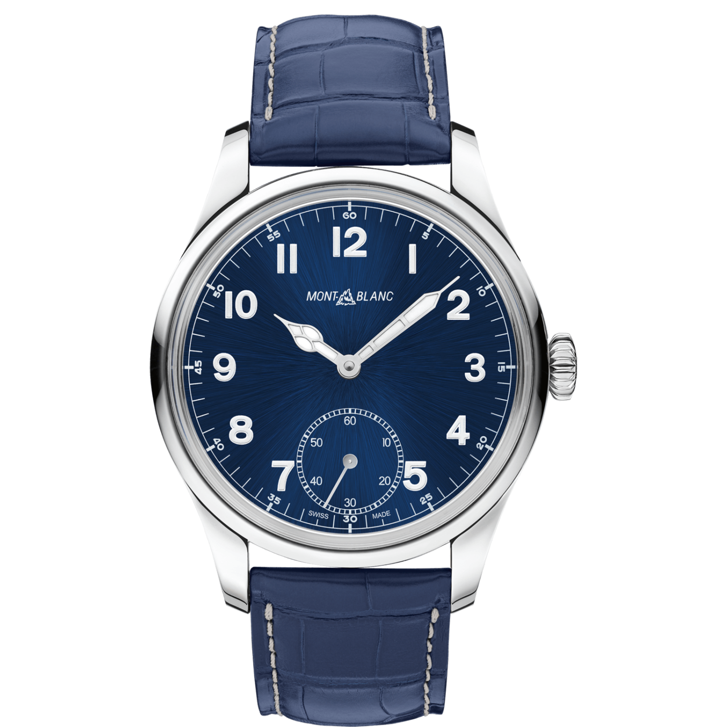 Montblanc 113702 : 1858 Manual Small Second Stainless Steel / Blue