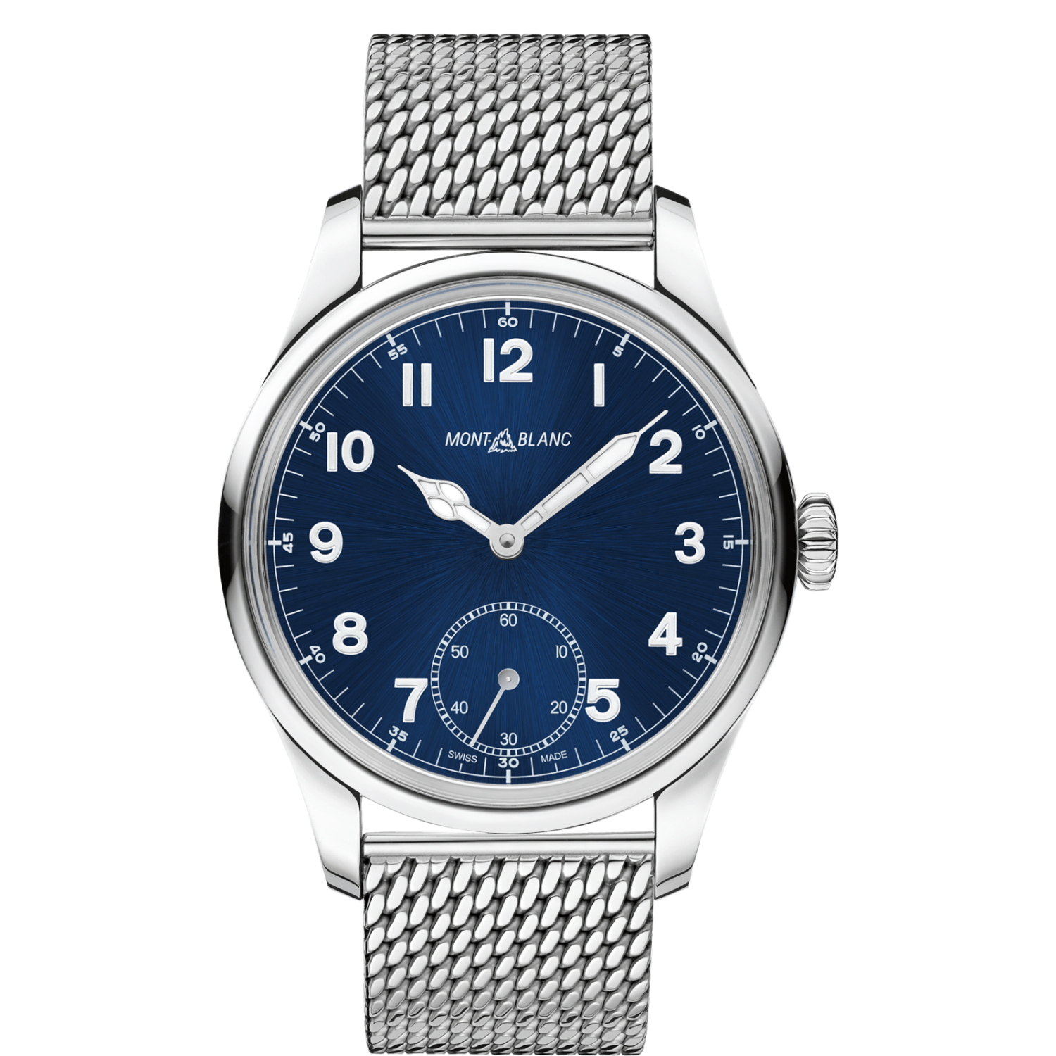 Montblanc 114958 : 1858 Manual Small Second Stainless Steel / Blue / Mesh