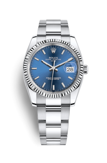 Rolex 115234-0004 : Oyster Perpetual Date 34 Stainless Steel Fluted / Oyster / Blue
