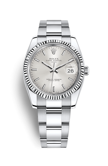 Rolex 115234-0005 : Oyster Perpetual Date 34 Stainless Steel Fluted / Oyster / Silver