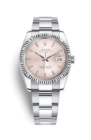 Rolex 115234-0006 : Oyster Perpetual Date 34 Stainless Steel Fluted / Oyster / Pink
