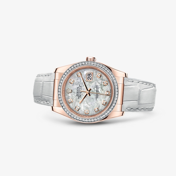 Rolex 116185-0003 : Datejust 36 Everose Strap White Mother of Pearl Diamonds