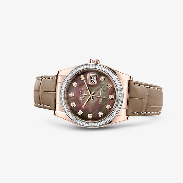 Rolex 116185bbr-0008 : Datejust 36 Everose Strap Black Mother of Pearl Diamonds