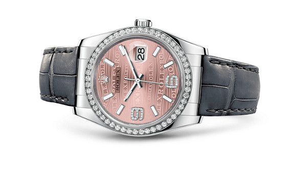 Rolex 116189-0076 : Datejust 36 White Gold Diamond Strap Pink Waves