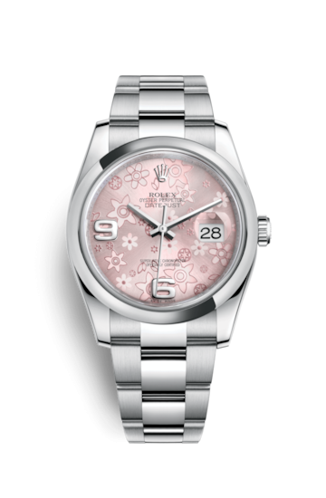 Rolex 116200-0072 : Datejust 36 Stainless Steel Domed / Oyster / Pink Floral