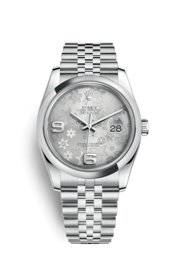 Rolex 116200-0085 : Datejust 36 Stainless Steel Domed / Jubilee / Silver Floral