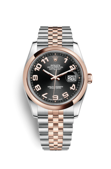 Rolex 116201-0069 : Datejust 36 Rolesor Everose Domed / Jubilee / Black Arabic