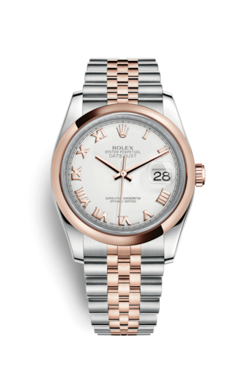 Rolex 116201-0074 : Datejust 36 Rolesor Everose Domed / Jubilee / White Roman