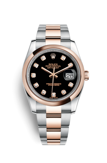 Rolex 116201-0083 : Datejust 36 Rolesor Everose Domed / Oyster / Black Diamond
