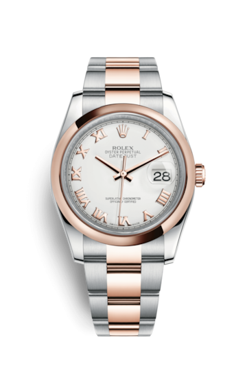 Rolex 116201-0093 : Datejust 36 Rolesor Everose Domed / Oyster / Ivory Roman