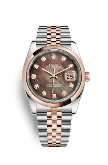 Rolex 116201-0098 : Datejust 36 Rolesor Everose Domed / Jubilee / Black  MOP