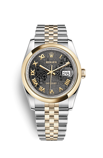 Rolex 116203-0172 : Datejust 36 Rolesor Yellow Domed / Jubilee / Black Computer Roman