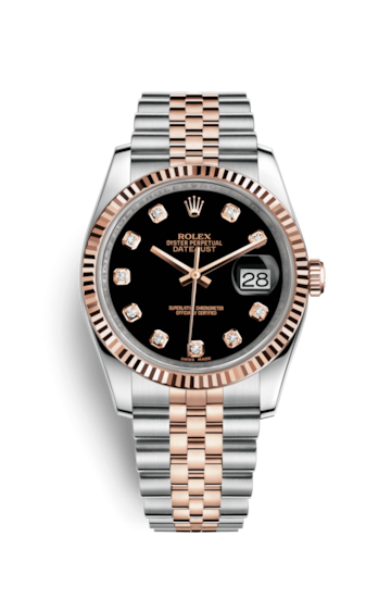 Rolex 116231-0056 : Datejust 36 Rolesor Everose Fluted / Jubilee / Black Diamonds