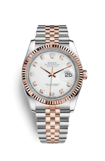 Rolex 116231-0060 : Datejust 36 Rolesor Everose Fluted / Jubilee / White Diamonds