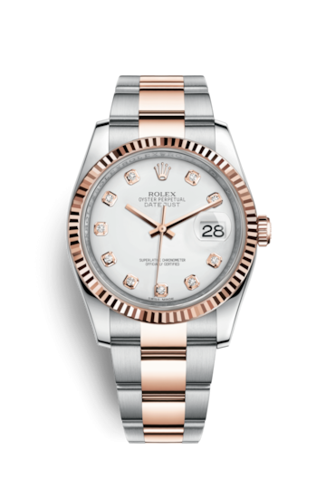 Rolex 116231-0063 : Datejust 36 Rolesor Everose Fluted / Oyster / White Diamonds