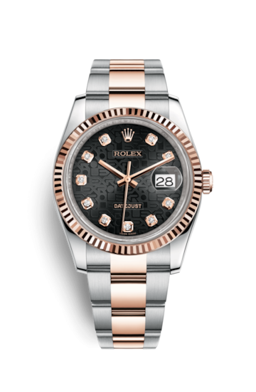 Rolex 116231-0064 : Datejust 36 Rolesor Everose Fluted / Oyster / Black Computer