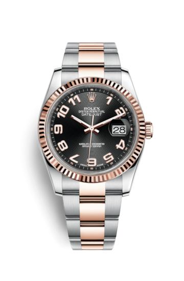Rolex 116231-0066 : Datejust 36 Rolesor Everose Fluted / Oyster / Black Arabic