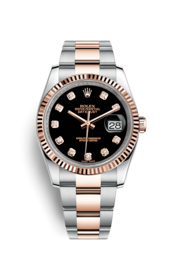 Rolex 116231-0071 : Datejust 36 Rolesor Everose Fluted / Oyster / Black Diamond