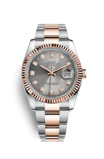 Rolex 116231-0072 : Datejust 36 Rolesor Everose Fluted / Oyster / Steel Diamonds