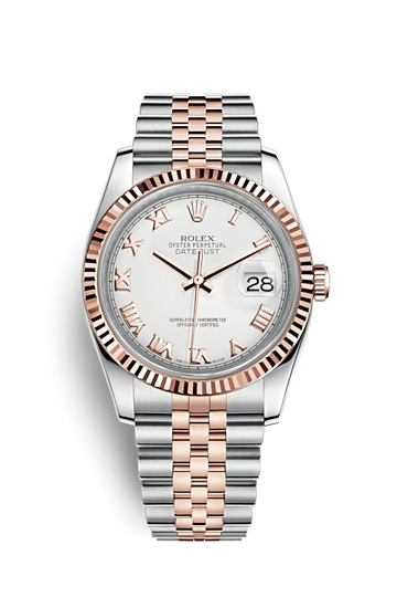 Rolex 116231-0084 : Datejust 36 Rolesor Everose Fluted / Jubilee / White Roman