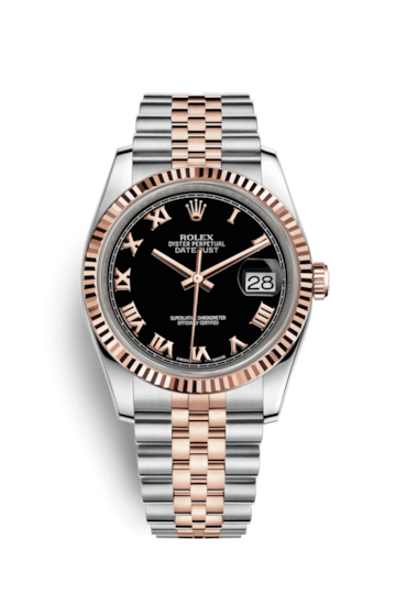 Rolex 116231-0085 : Datejust 36 Rolesor Everose Fluted / Jubilee / Black Roman