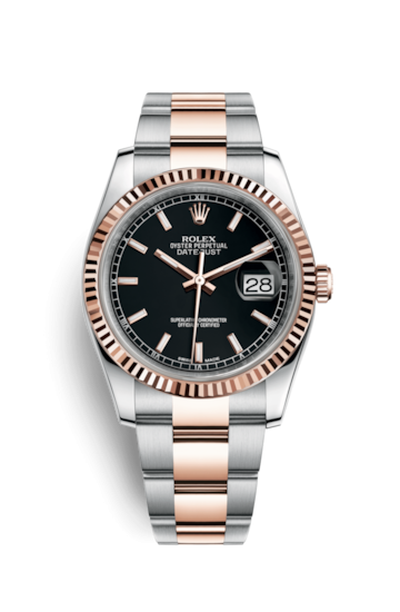 Rolex 116231-0093 : Datejust 36 Rolesor Everose Fluted / Oyster / Black