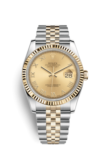 Rolex 116233-0147 : Datejust 36 Rolesor Yellow Fluted / Jubilee / Champagne Roman