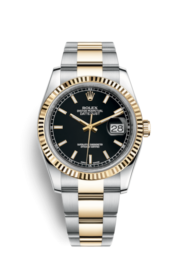 Rolex 116233-0173 : Datejust 36 Rolesor Yellow Fluted / Oyster / Black