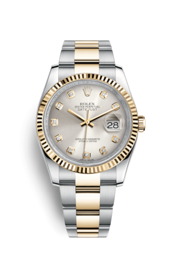 Rolex 116233-0179 : Datejust 36 Rolesor Yellow Fluted / Oyster / Silver Diamonds