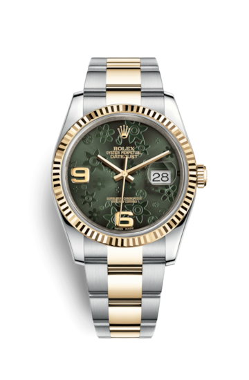 Rolex 116233-0183 : Datejust 36 Rolesor Yellow Fluted / Oyster / Green Floral