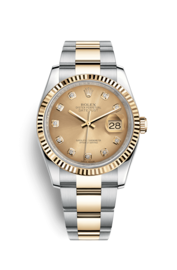 Rolex 116233-0191 : Datejust 36 Rolesor Yellow Fluted / Oyster / Champagne Diamonds